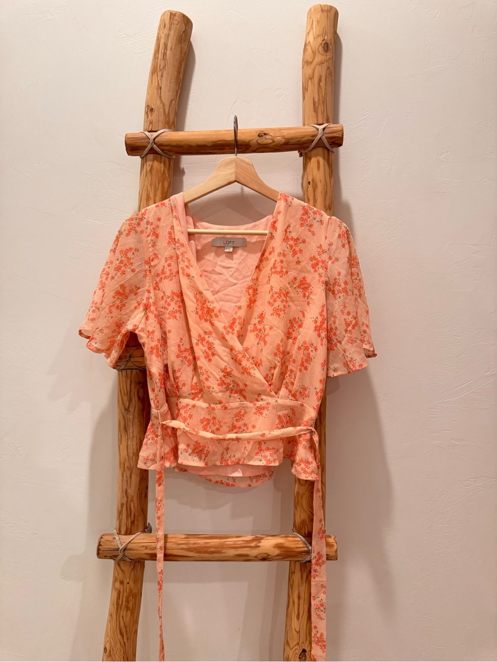 LOFT Peach Floral Wrap Top - Coral Pink